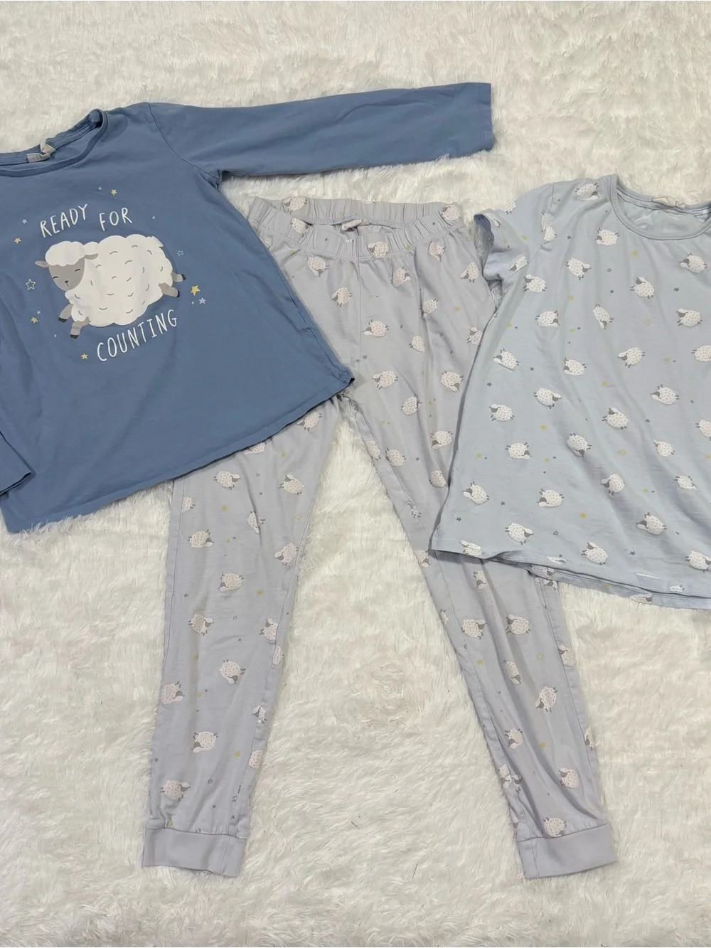 Cotton Juice 3 Piece Pajama Set Girls Sz 10 Cotton Pants Set Sheep Blue
